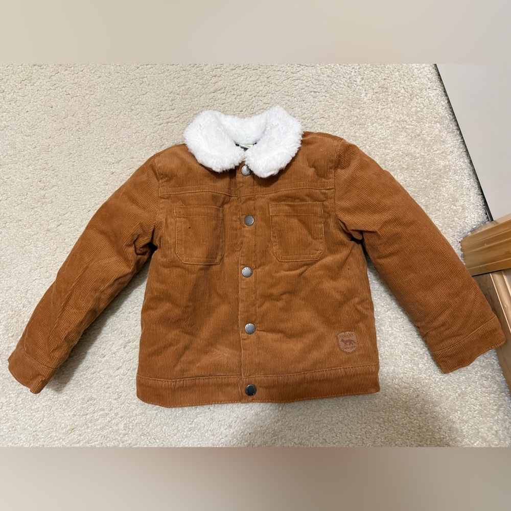 Little Me Brown Corduroy Jacket with White Fleece Collar